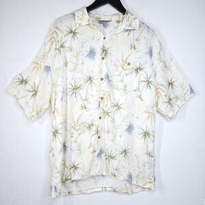Paradise Collection Oatmeal White Palm Coconut Trees Hawaiian Button Up Shirt